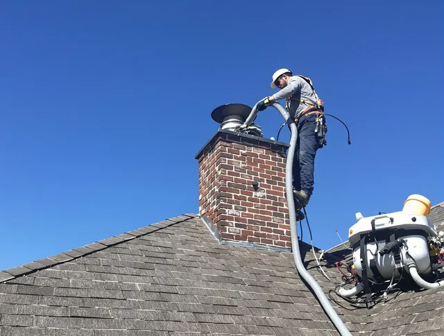 Dedicated Lewisboro Chimney Sweep team member cleaning a chimney in Lewisboro, NY
