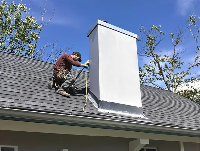 Lewisboro Chimney Sweep team member finishing chimney construction in Lewisboro, NY