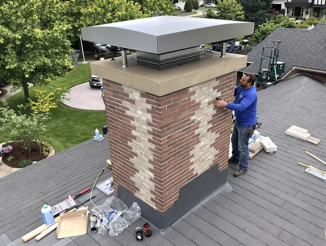 Lewisboro Chimney Sweep team working on a custom chimney remodel in Lewisboro, NY