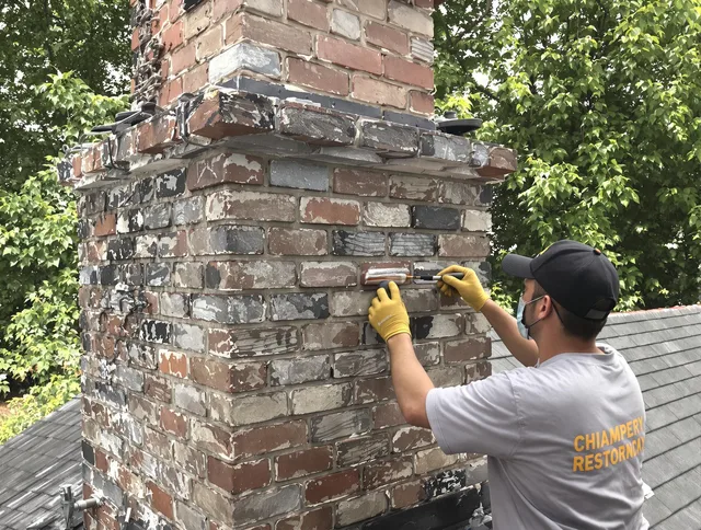 In-progress chimney restoration by Lewisboro Chimney Sweep in Lewisboro, NY